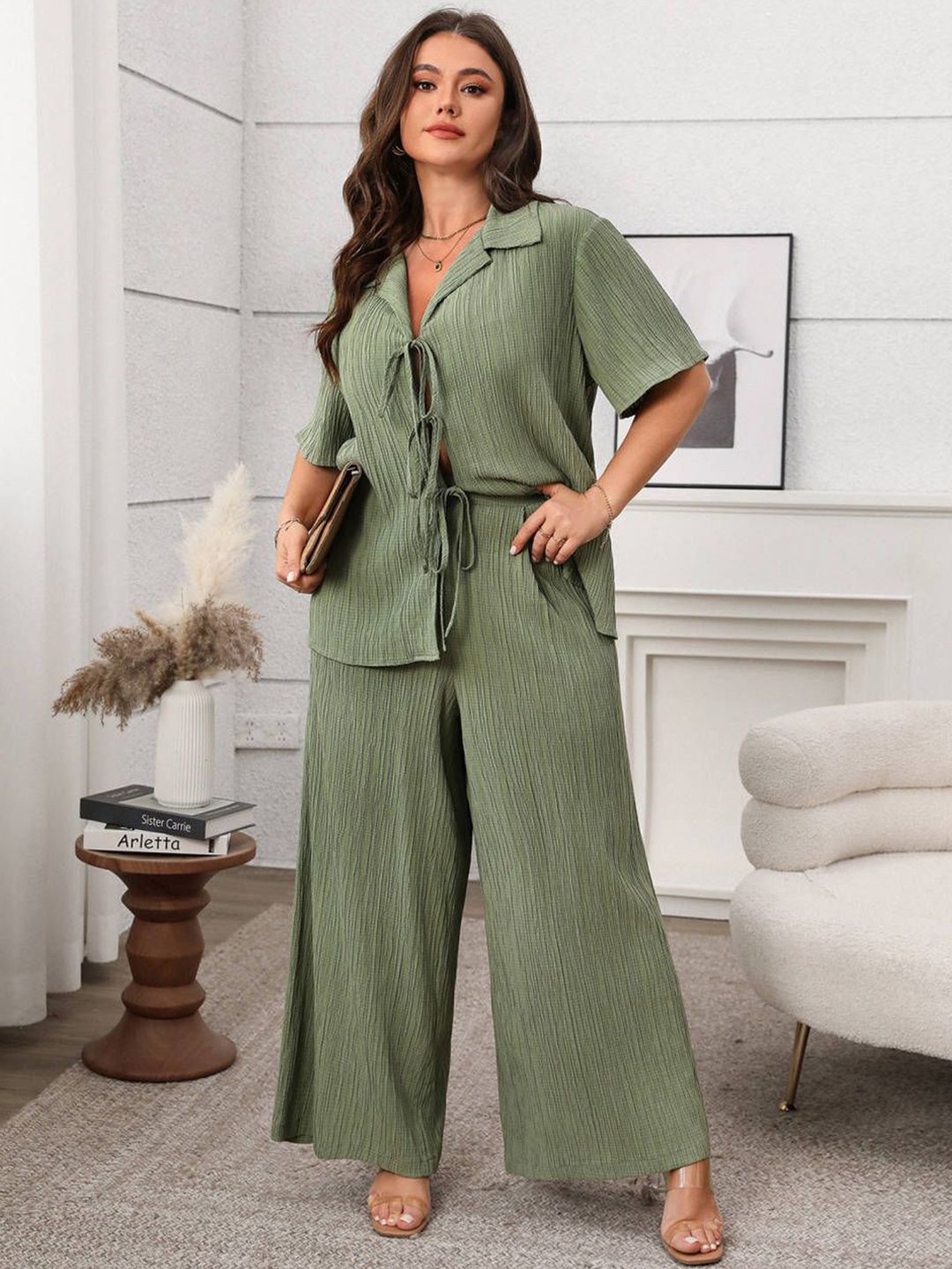 DressBerry Shirt Collar Neck Shirt With Palazzos Co-Ords