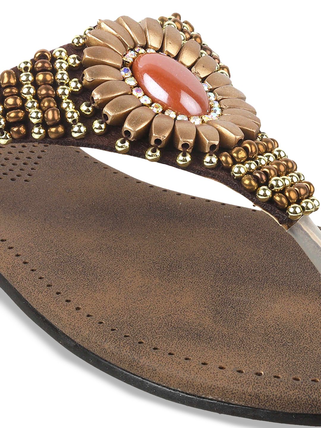 Mochi Women Ethnic Embellished Open Toe Flats