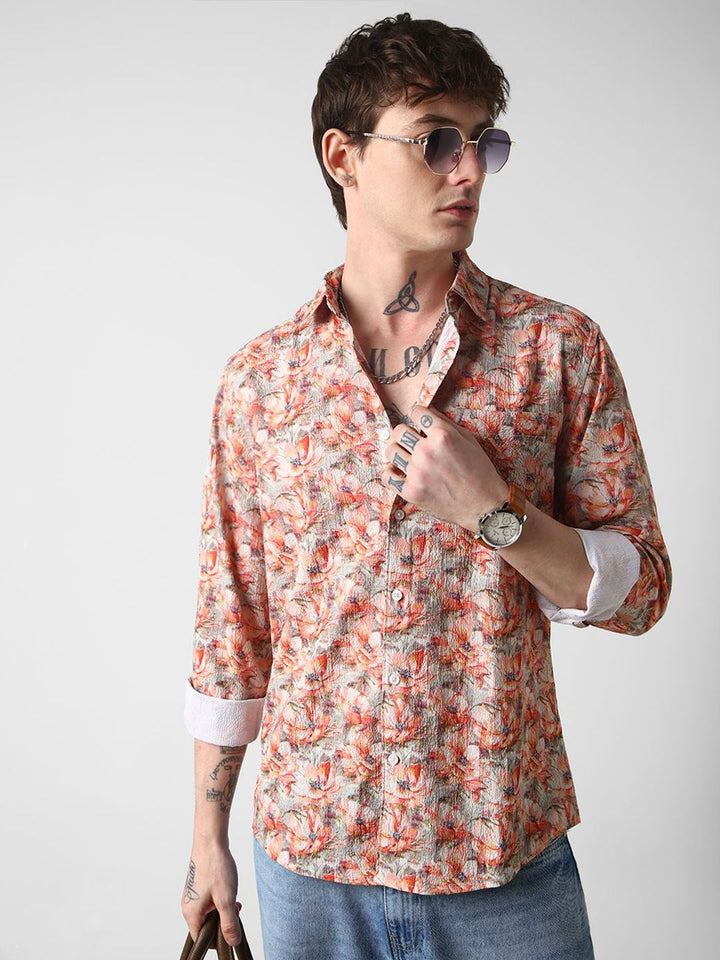 VASTRADO Men Classic Spread Collar Floral Printed Slim Fit Casual Shirt