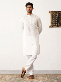 Jompers Floral Embroidered Mirror Work Mandarin Collar Kurta With Trousers