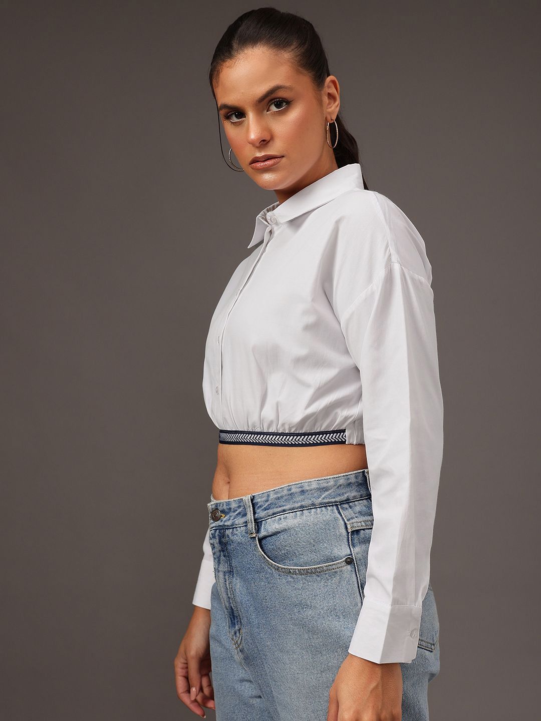 STREET 9 Women Edgy Spread Collar Solid Cotton Casual Shirt