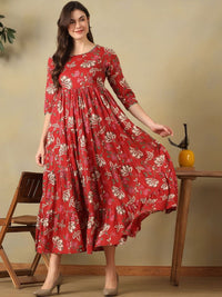 Mamicha Floral Print A-Line Midi Dress