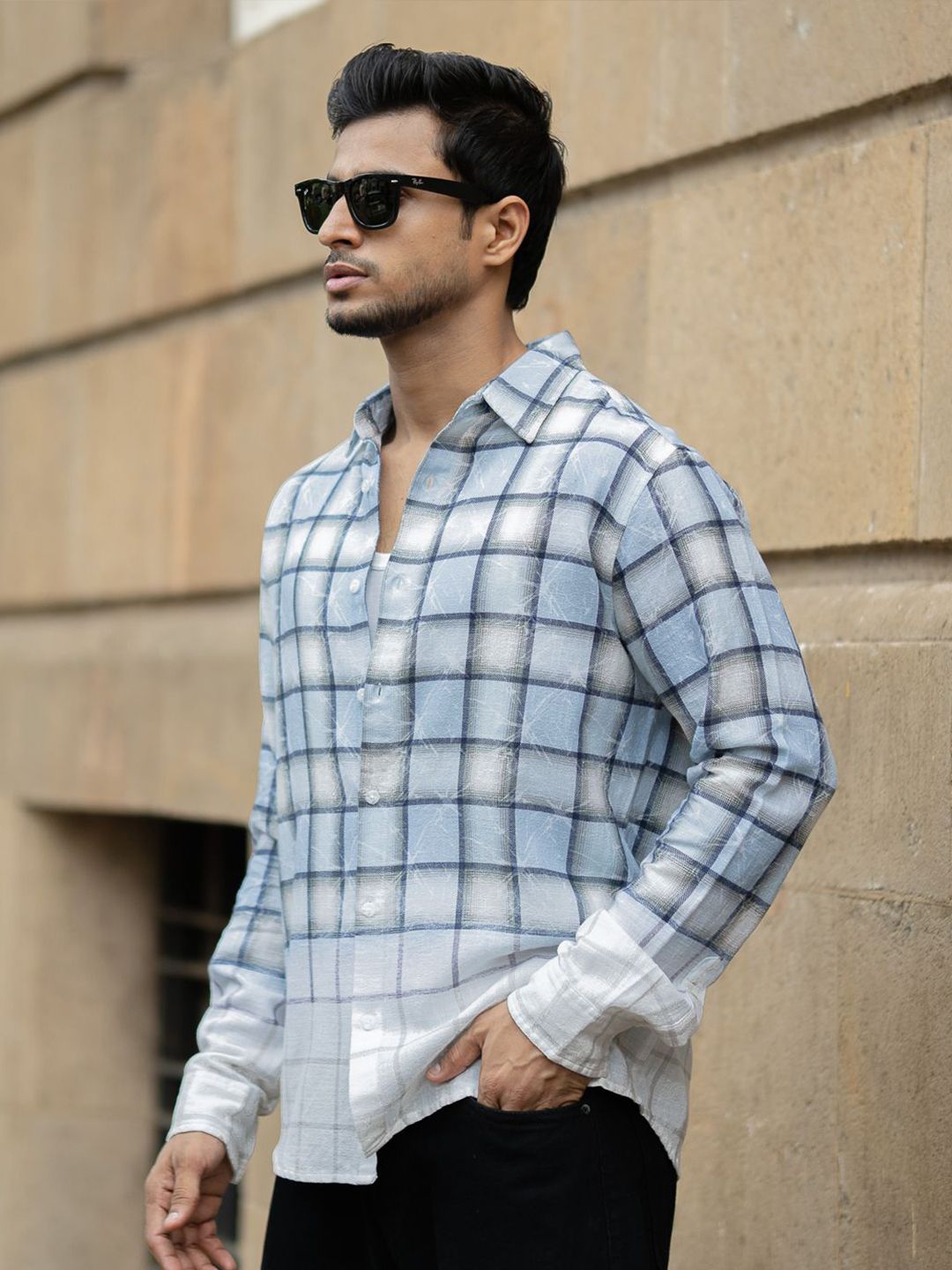 Powerlook Men Tartan Checks Checked Spread Collar Cotton Casual Shirt