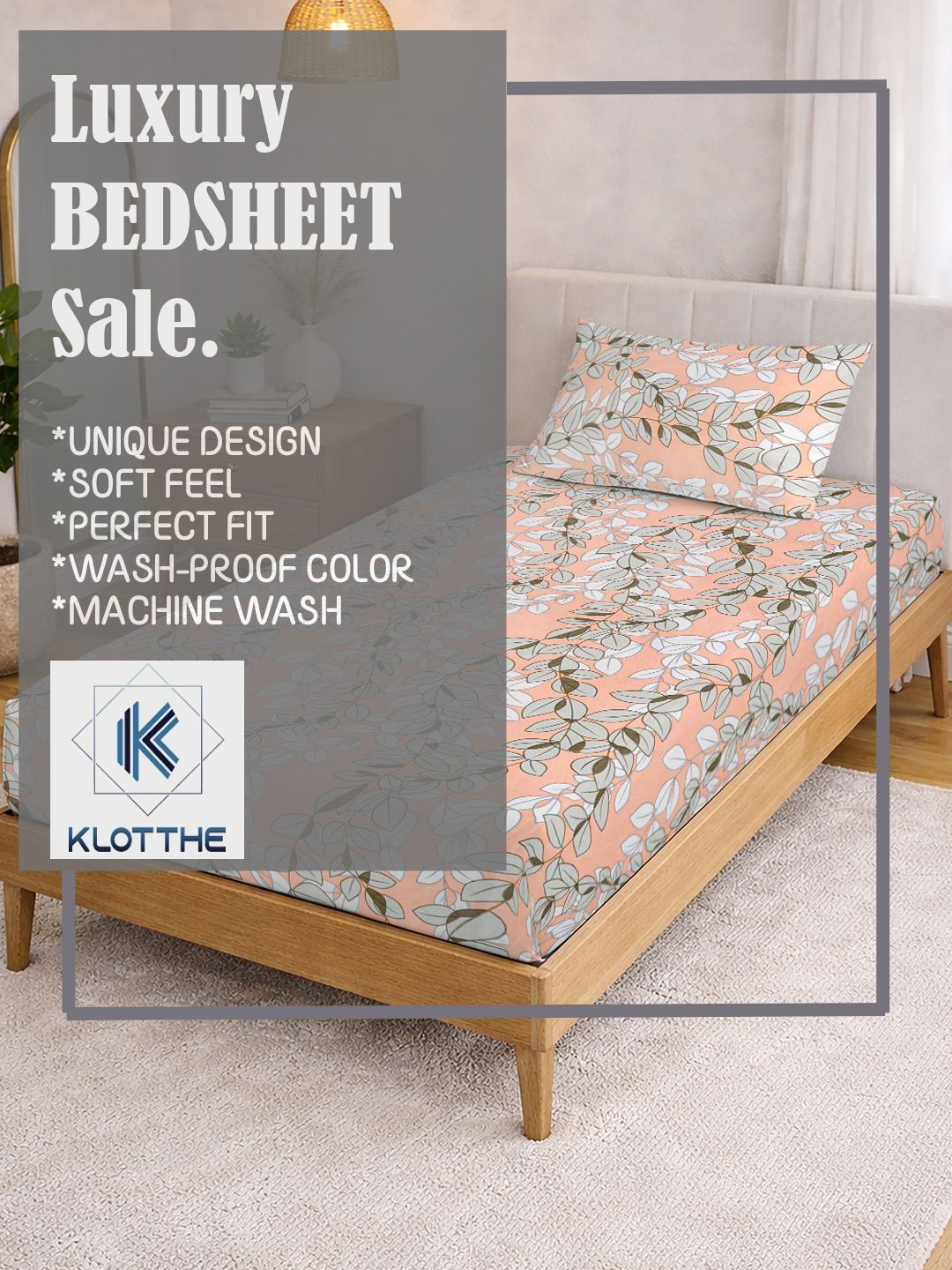 KLOTTHE Bunga Oren Bercetak 300 TC Cadar Bujang