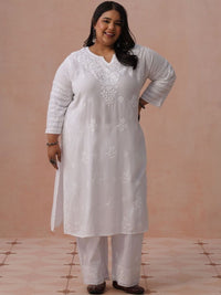 Rumah Motif Etnik Chikankari Viscose Rayon Kurta Panjang Betis Lurus