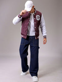 The Indian Garage Co Men Stand Collar Typography Printed Casual Varsity Jacket