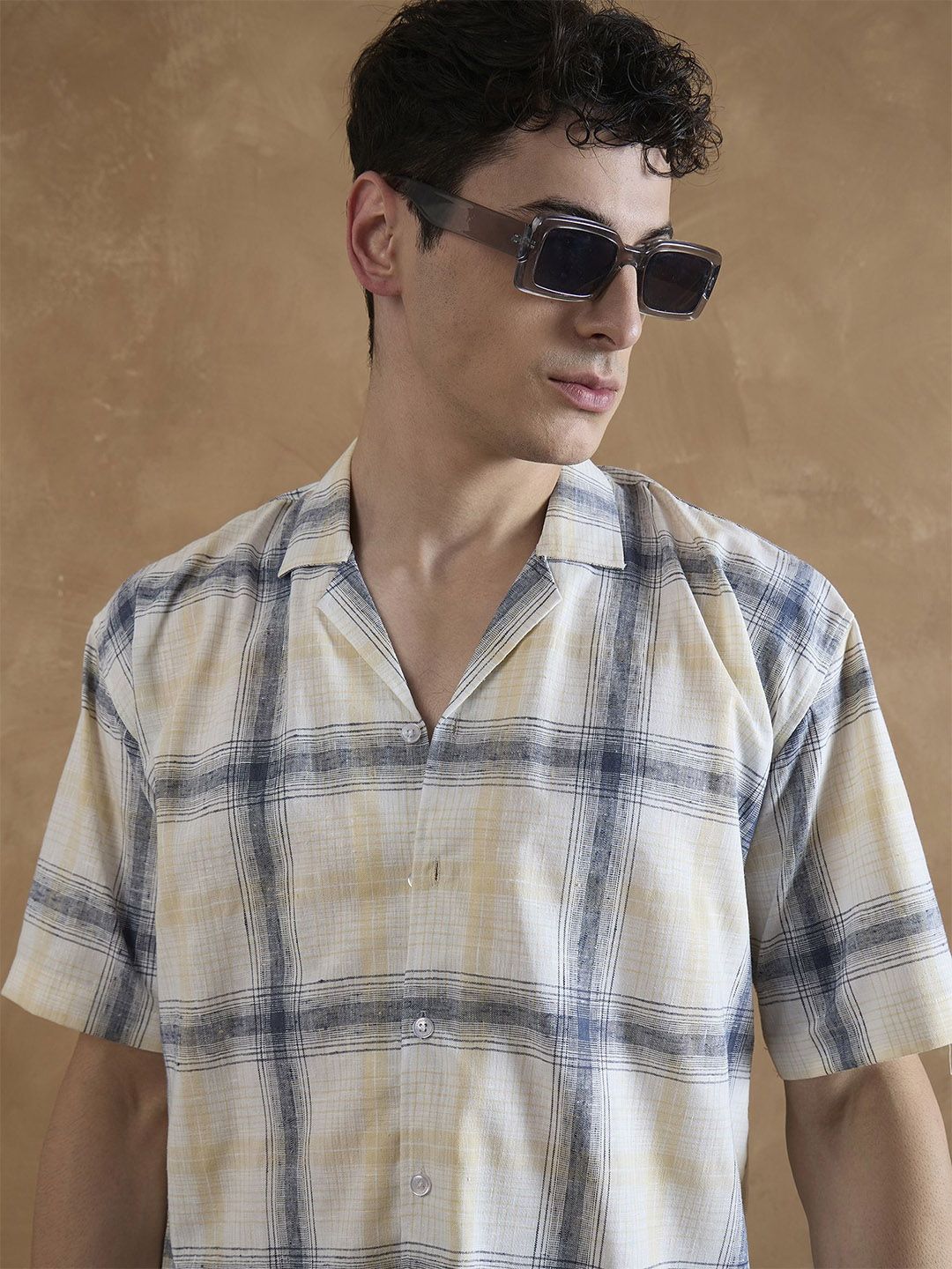 DENNISON Men Oversized Checked Cuban Collar Shirt