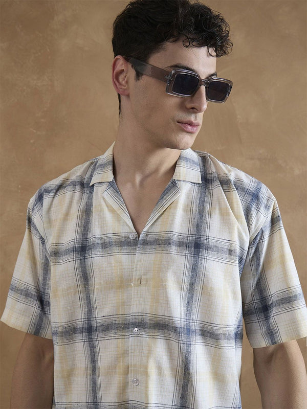 DENNISON Men Oversized Checked Cuban Collar Pure Cotton Shirt