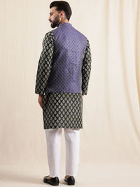 Anouk Geometric Printed Band Collar Straight Kurta With Pyjama And Nehru jacket