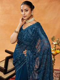 kasee Tenunan Design Bersulam Tulen Georgette Saree
