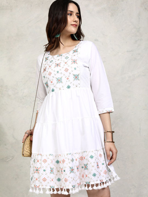Vishudh Women Floral Embroidered Fit and Flare Mini Dress