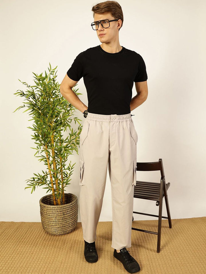 Thomas Scott Men Smart Loose Fit Mid-Rise Easy Wash Cargos Cotton Trousers