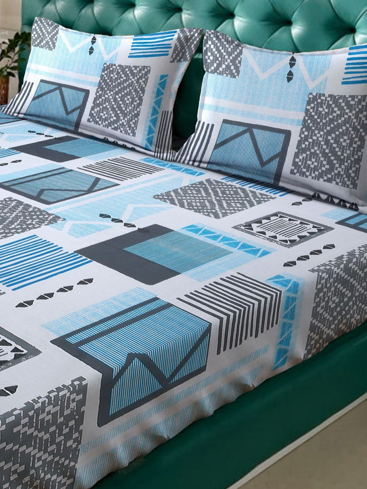 Myntra Elegant Homes Blue & White Geometric 400 TC King Bedsheet with 2 Pillow Covers
