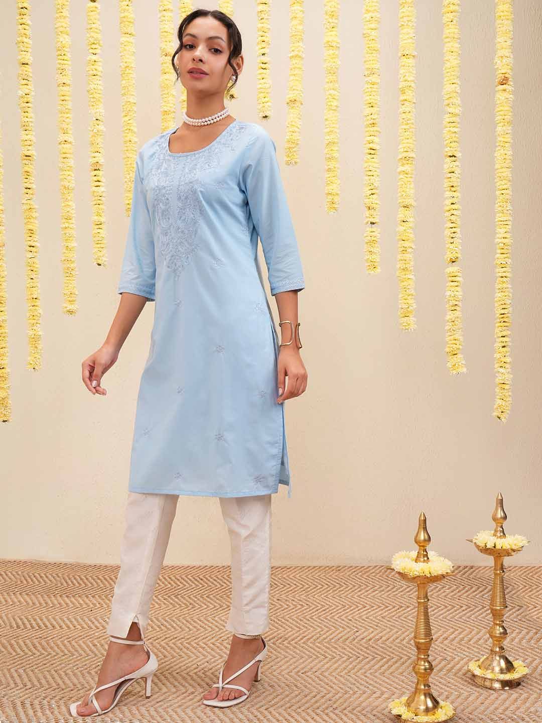 Vishudh Floral Embroidered Thread Work Straight Kurta