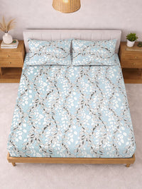 KLOTTHE Blue & White Printed 300 TC Double Bedsheet With 2 Pillow Covers- 2.5 m x 2.25 m