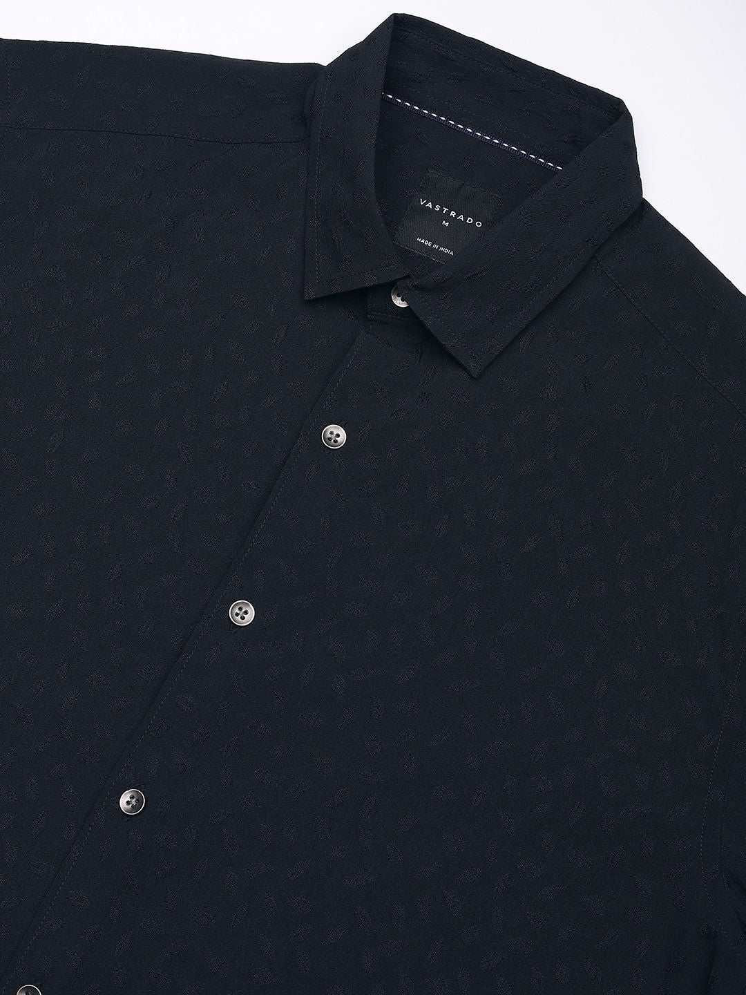 VASTRADO Men Classic Spread Collar Textured Solid Slim Fit Casual Shirt