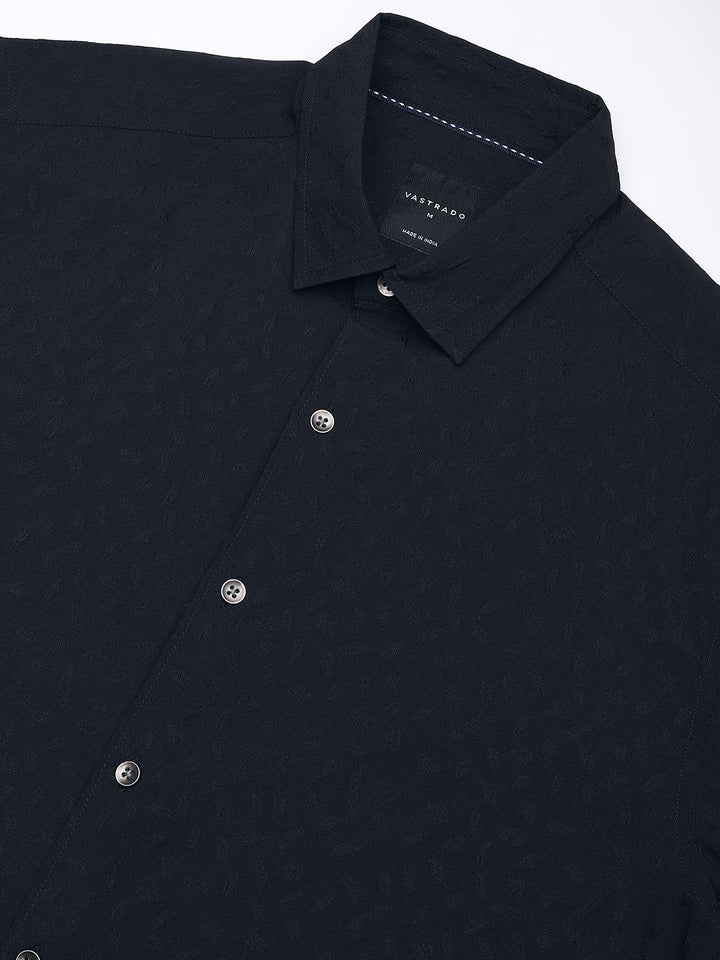 VASTRADO Men Classic Spread Collar Textured Solid Slim Fit Casual Shirt