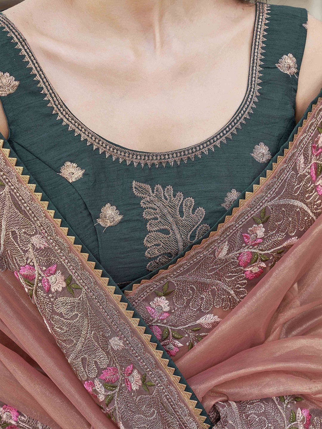 Tikhi Imli Embroidered Net Saree