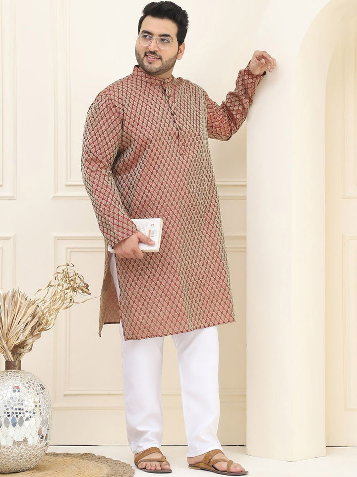 SOJANYA PLUS Ethnic Motifs Woven Design Jacquard Straight Kurta With Pyjama