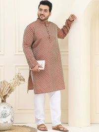 SOJANYA PLUS Ethnic Motifs Woven Design Jacquard Straight Kurta With Pyjama
