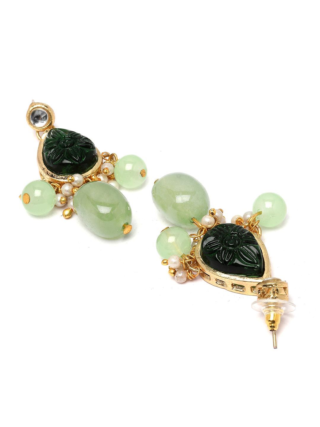 KARATCART Gold-Plated Kundan Stones-Studded & Beaded Jewellery Set