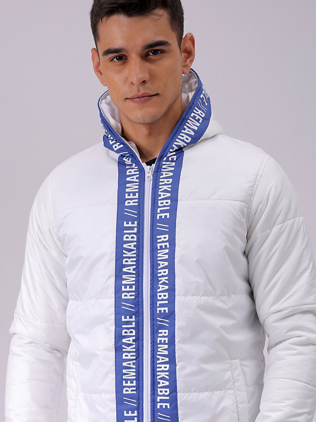 The Indian Garage Co Men Hooded Typography Printed Puffer Jacket