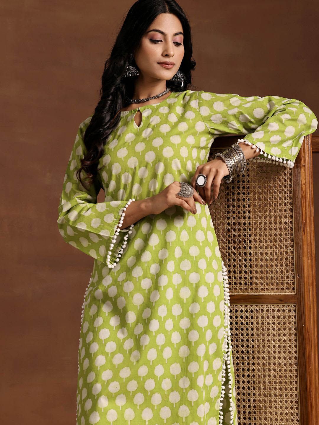 Libas Women Floral Printed Regular Pure Cotton Kurta with Salwar