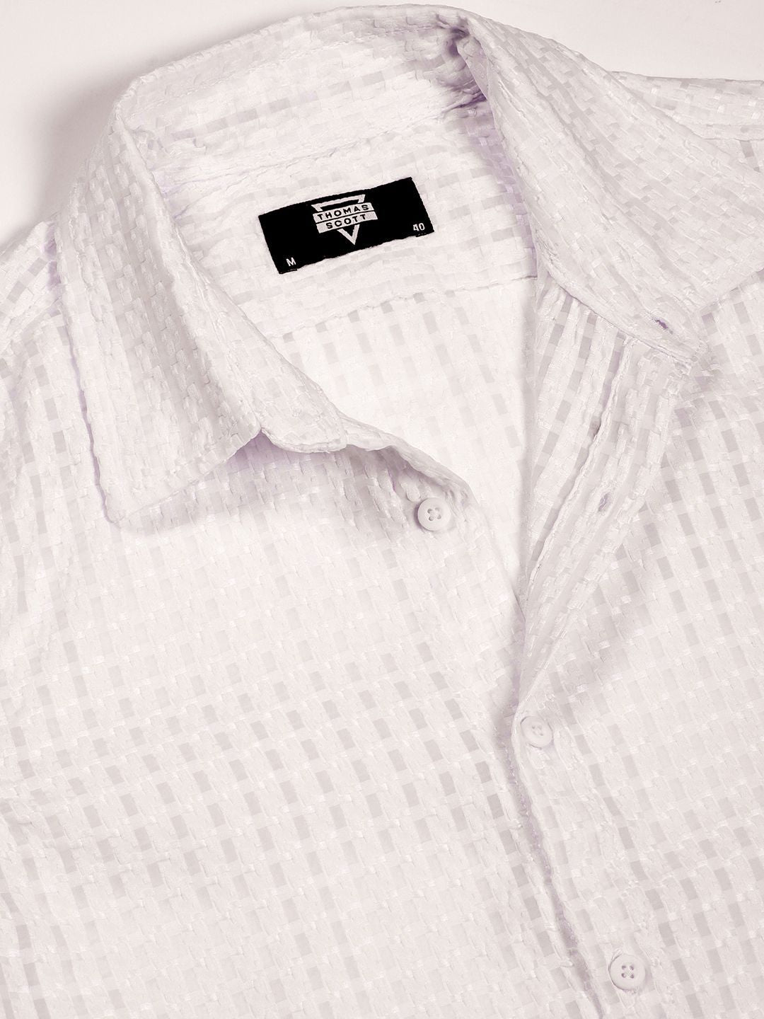 Thomas Scott Men Premium Spread Collar Textured Solid Slim Fit Casual Shirt