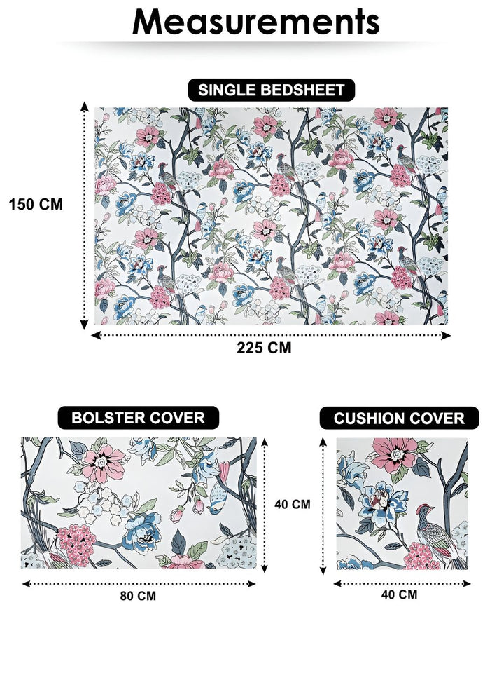 Story@home White & Pink 8 Pieces Floral Printed Satin Finish Diwan Set