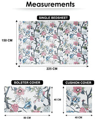 Story@home White & Pink 8 Pieces Floral Printed Satin Finish Diwan Set