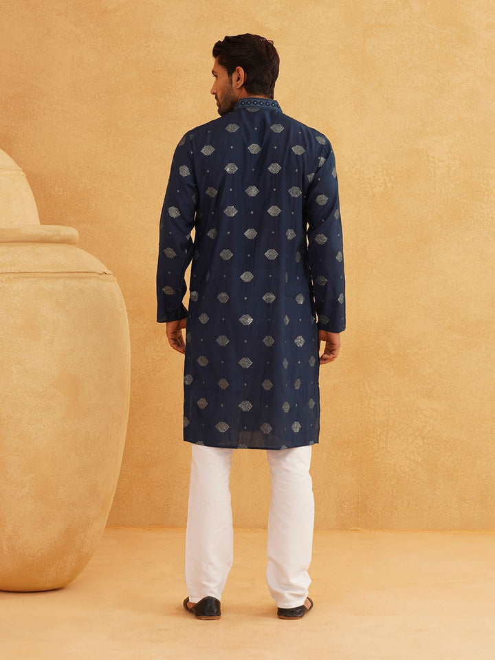 SOJANYA Sequinned Mandarin Collar Straight Kurta With Churidar