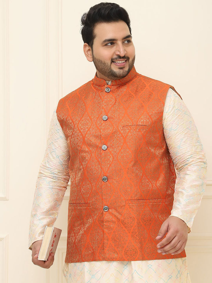 SOJANYA PLUS Men Printed Nehru Plus Size Jacket