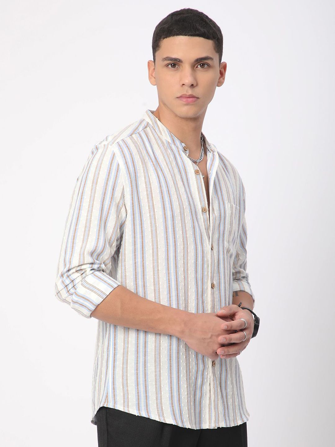 VASTRADO Men Classic Slim Fit Multi Stripes Opaque Striped Casual Shirt