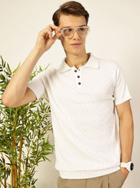 Thomas Scott Men Bio Finish Self Design Polo Collar Pure Cotton T-shirt