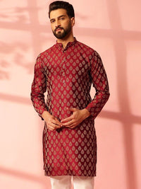 Anouk Ethnic Motifs Woven Design Mandarin Collar Straight Kurta