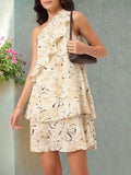 DressBerry Blooming Beauty Floral Print Smocked One-Shoulder Ruffled Layered A-Line Dress