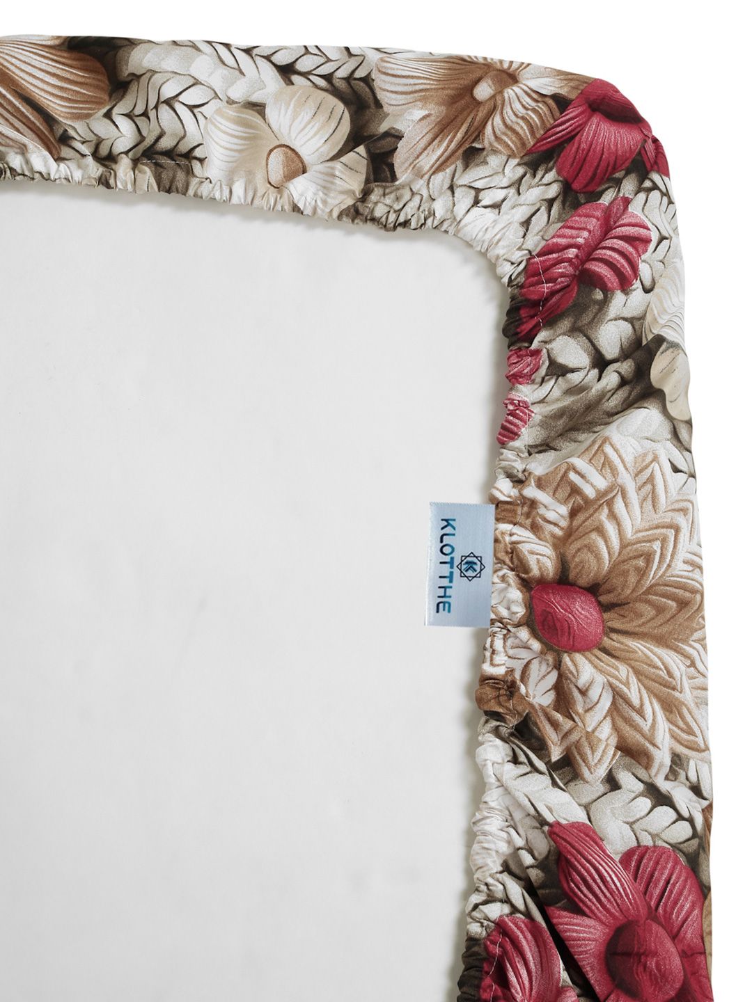 KLOTTHE Beige & Red Floral Printed Dilengkapi 300 TC King Double Cadar 7D & 2 Sarung Bantal