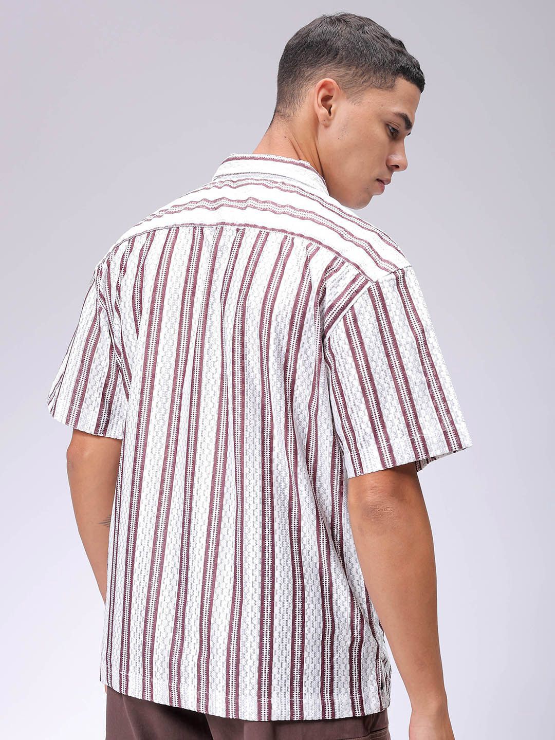 The Indian Garage Co Men Relaxed Fit Striped Textured Resortwear Shirt