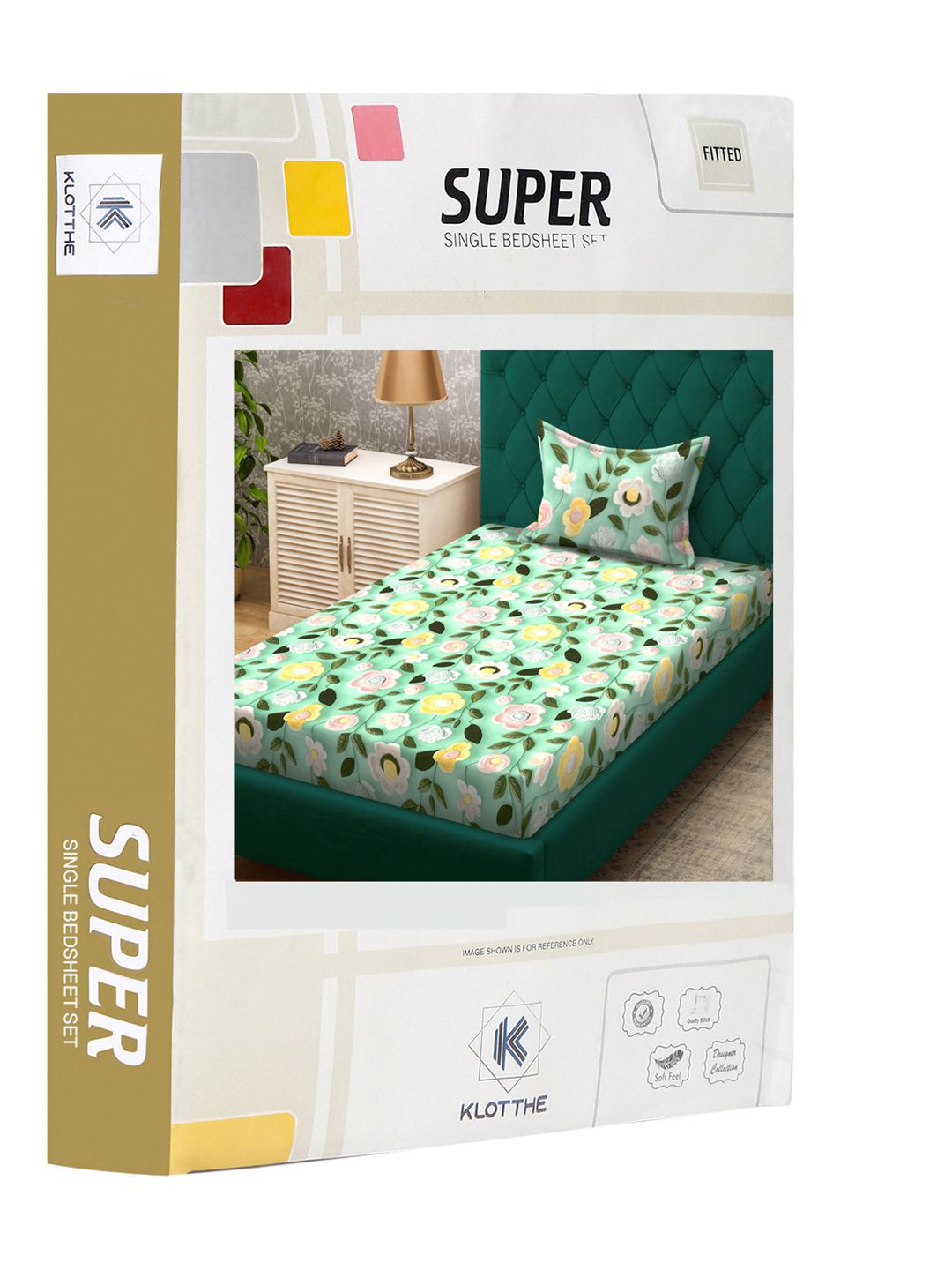 KLOTTHE Green & Pink Floral Printed Fitted 300 TC Single 7D Bedsheet With 2 Pillow Cover