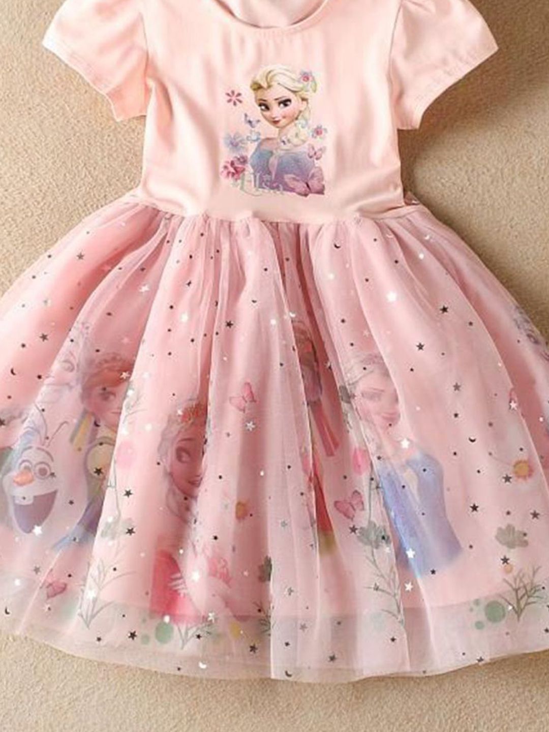 YK Girls Cartoon Characters Printed Fit & Flare Knee Length Dress