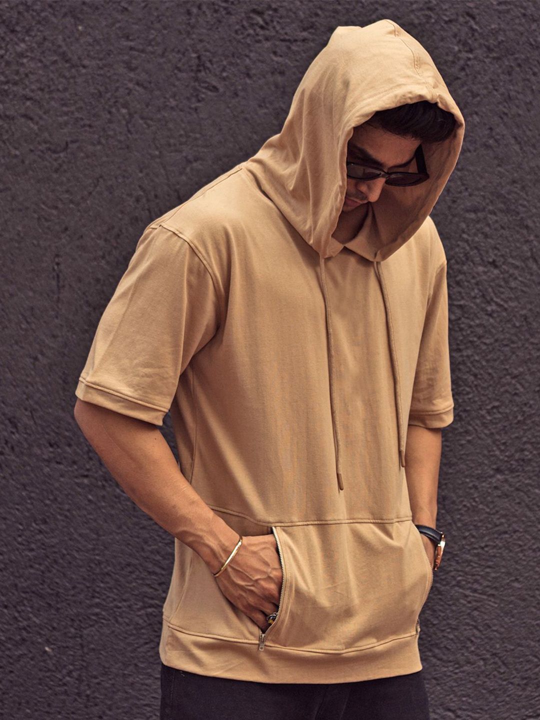Powerlook Men Solid Hood Cotton Oversized T-Shirt