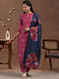 Libas Floral Printed Keyhole Neck Straight Kurta With Salwar & Dupatta