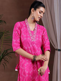 Libas Bandhani Printed V-Neck Pure Cotton A-Line Kurta With Salwar & Dupatta