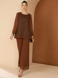 Antheaa Embellished Round Neck Top & Trousers Co-Ords