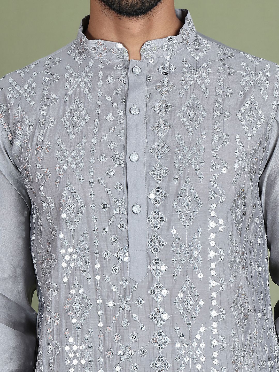 Jompers Ethnic Motifs Embroidered Mirror Work Mandarin Collar Straight  Kurta