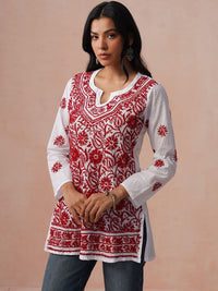 House of Chikankari Floral Embroidered Cotton Chikankari Kurta