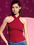 Berrylush Women Halter Neck Styled Back Top