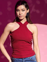 Berrylush Women Halter Neck Styled Back Top
