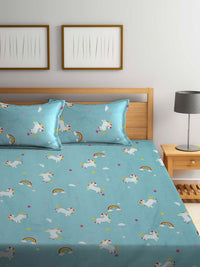 Myntra Elegant Homes Blue & Red Geometric 300 TC King Bedsheet with 2 Pillow Covers