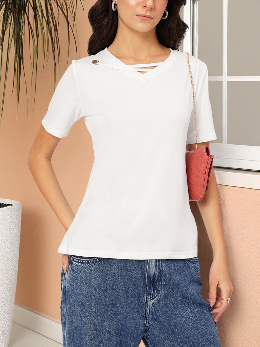DressBerry Minimalist Muse Ring & Strap Detail Regular Top